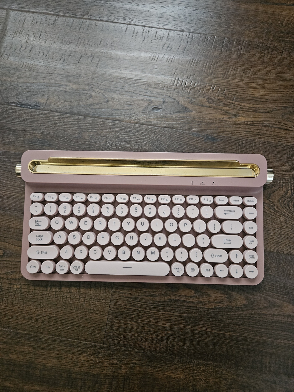 Pink Bluetooth Retro Keyboard with Gold Accent for Tablets